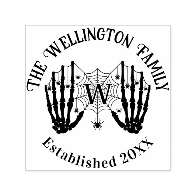 Skeleton Hands Spiderweb Init Family Name Estd Self-inking Stamp (Design)