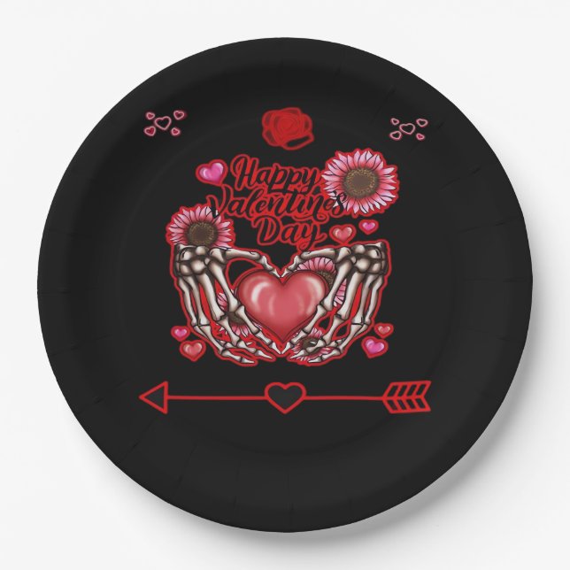 Skeleton Hands Valentines Day Classic Paper Plates (Front)
