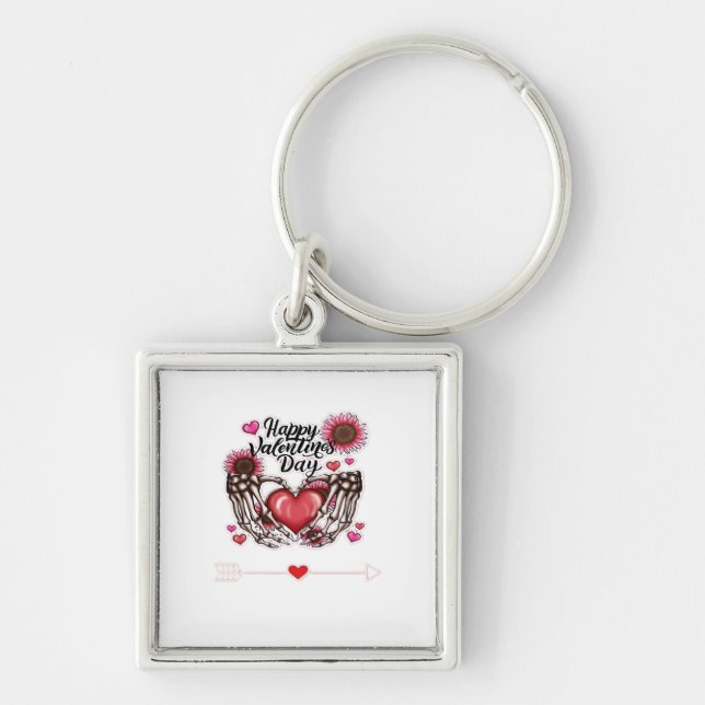 Skeleton Hands Valentines Day Classic Style Keychain (Front)