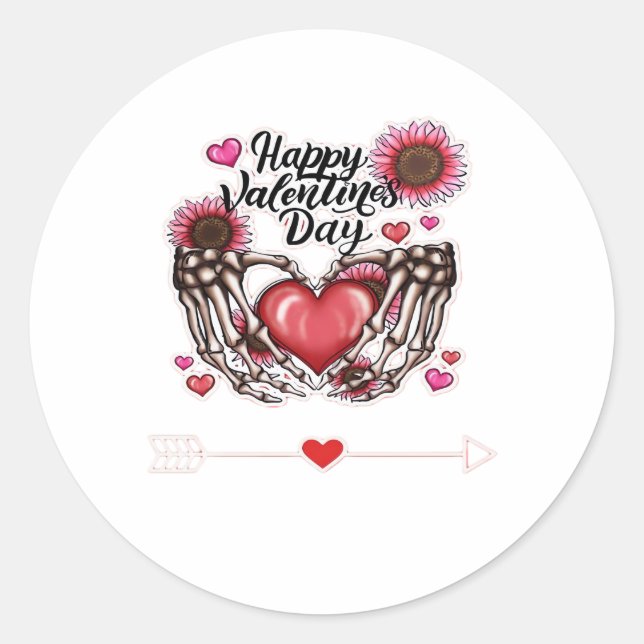 Skeleton Hands Valentines Day Classic Style Round Sticker (Front)