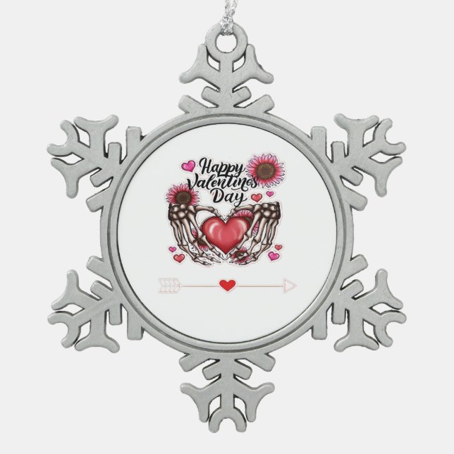 Skeleton Hands Valentines Day Classic Style Snowflake Pewter Christmas Ornament (Front)