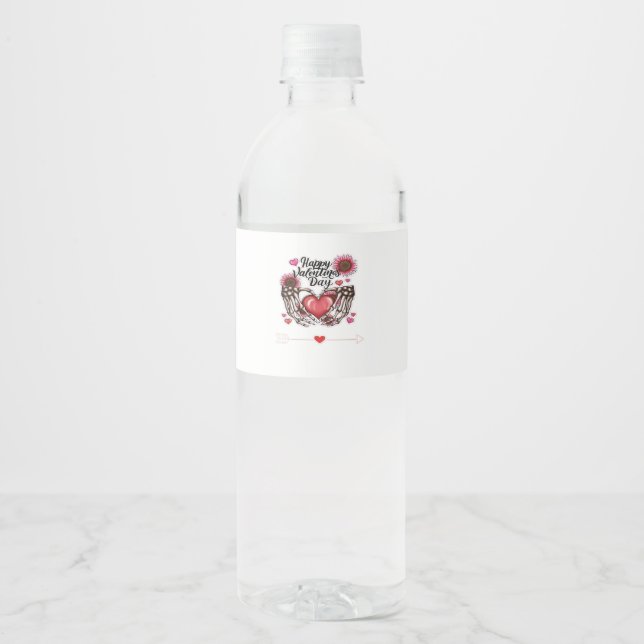Skeleton Hands Valentines Day Classic Style Water Bottle Label (Front)
