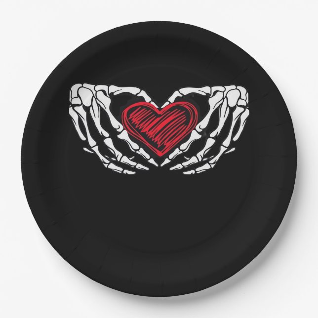 Skeleton Hands With Heart Classic Paper Plates (Front)