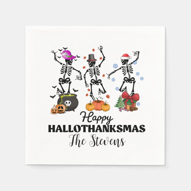 Skeleton Happy Hallothanksmas  Napkins (Front)