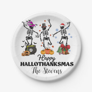 Skeleton Happy Hallothanksmas Paper Plates