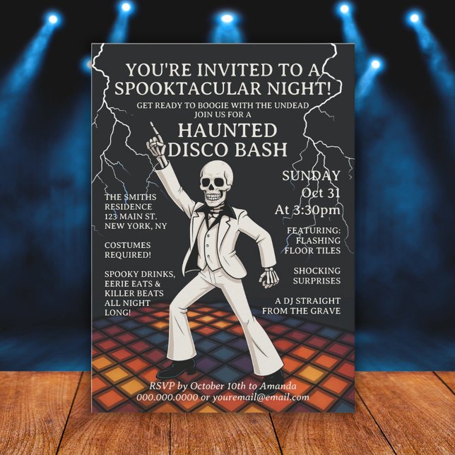 Skeleton Haunted Disco Bash Halloween Party Invitation (Skeleton Haunted Disco Bash Halloween Party Invitation)