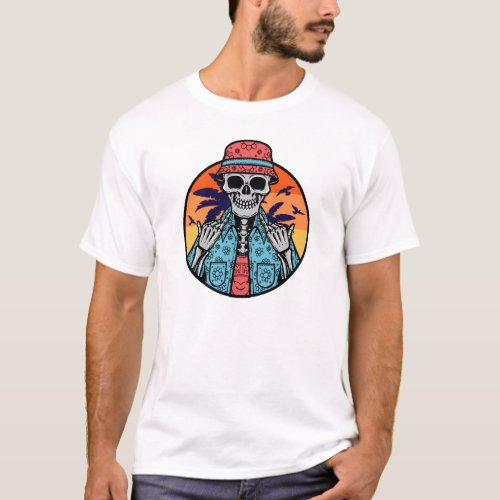 Skeleton Hawaii Retro Sunshine T_shirt