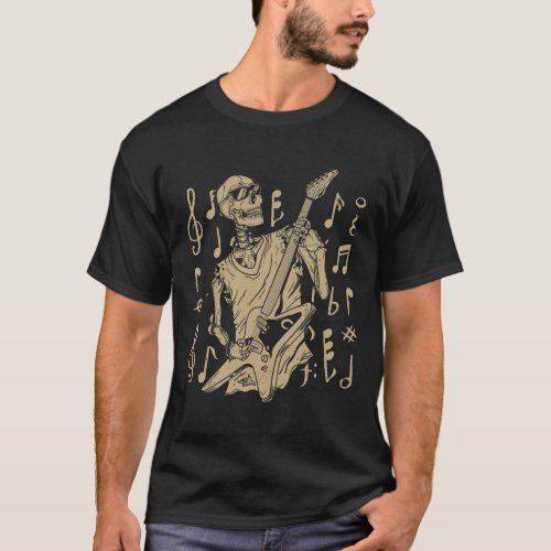 Skeleton Head Playing Acoustic Rock On His Guitar  T_Shirt