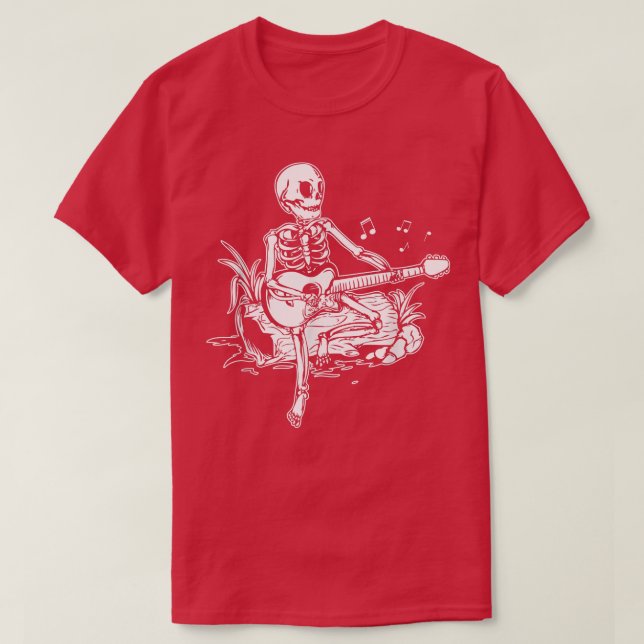 Skeleton Head Playing Acoustic Rock On His Guitar  T-Shirt (Design Front)