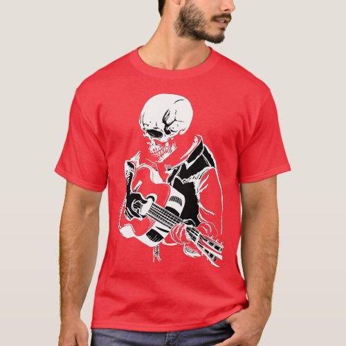 Skeleton Head Playing Acoustic Rock On His Guitar  T_Shirt