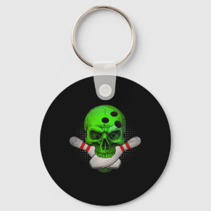 Skeleton Head Skull Bowling Ball And Pins Happy Ha Keychain