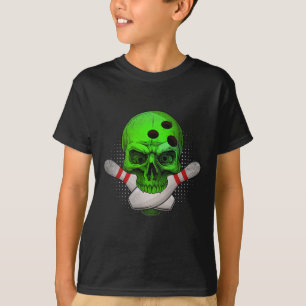 Skeleton Head Skull Bowling Ball And Pins Happy Ha T-Shirt