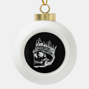 Skeleton Head with a Crown on a Ceramic Ball Christmas Ornament