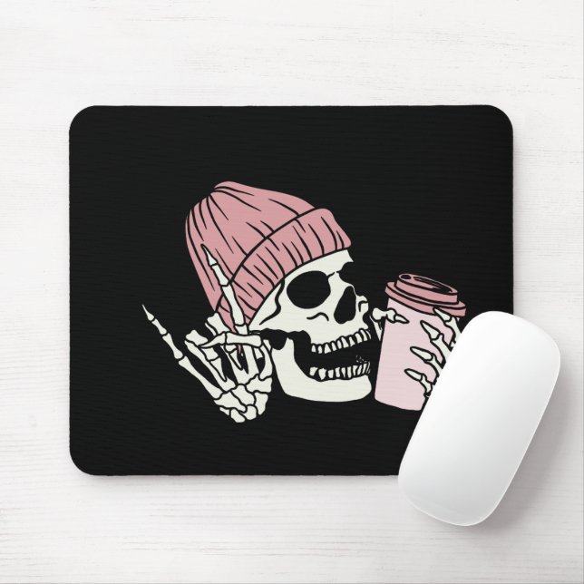 Skeleton Head with Cap on a  Mouse Pad (With Mouse)
