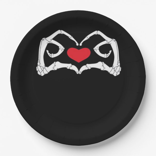 Skeleton Heart And Hands Funny Creative Style Paper Plates (Front)