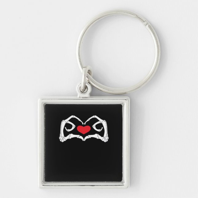 Skeleton Heart And Hands Funny  Keychain (Front)