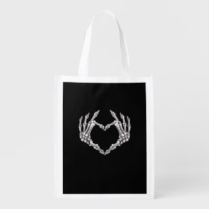 Skeleton Heart And Hands Gothic Halloween Costume Grocery Bag