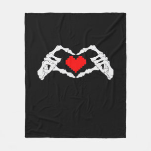 Skeleton Heart And Hands Meme Modern Aesthetic Fleece Blanket