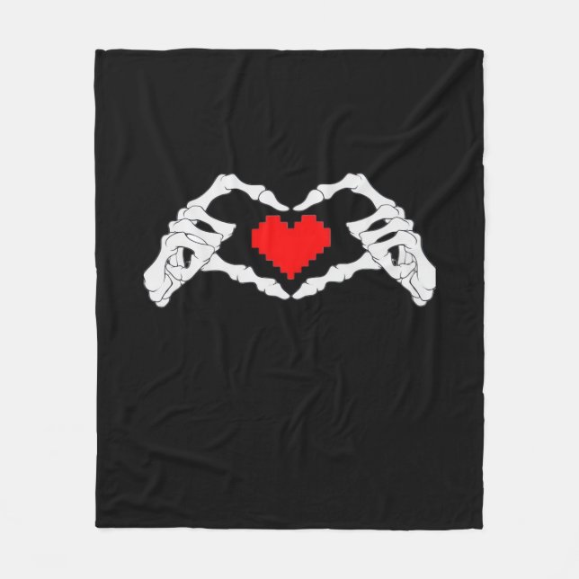 Skeleton Heart And Hands Meme Modern Aesthetic Fleece Blanket (Front)