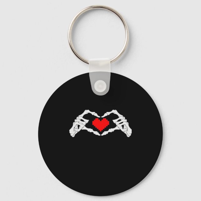 Skeleton Heart And Hands Meme Modern Aesthetic Keychain (Front)