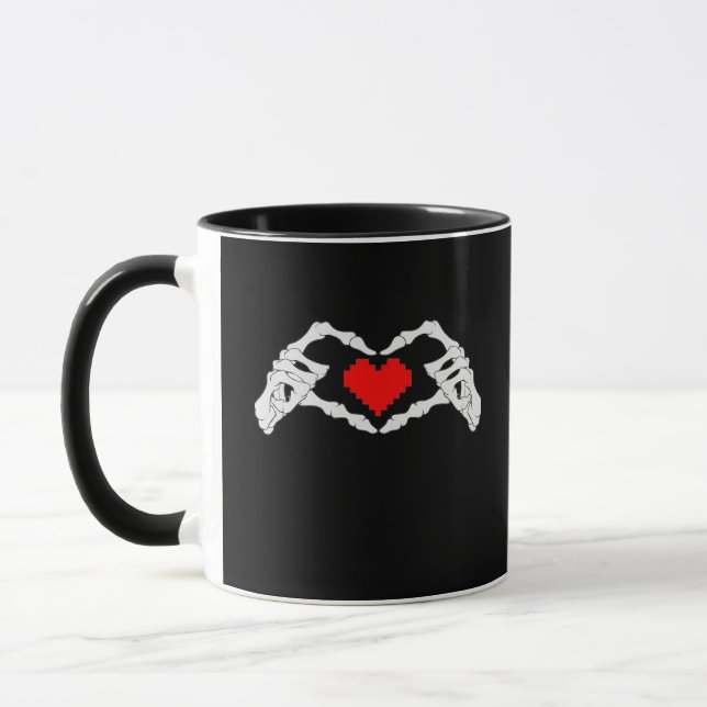 Skeleton Heart And Hands Meme Modern Aesthetic Mug (Left)