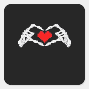 Skeleton Heart And Hands Meme Modern Aesthetic Square Sticker