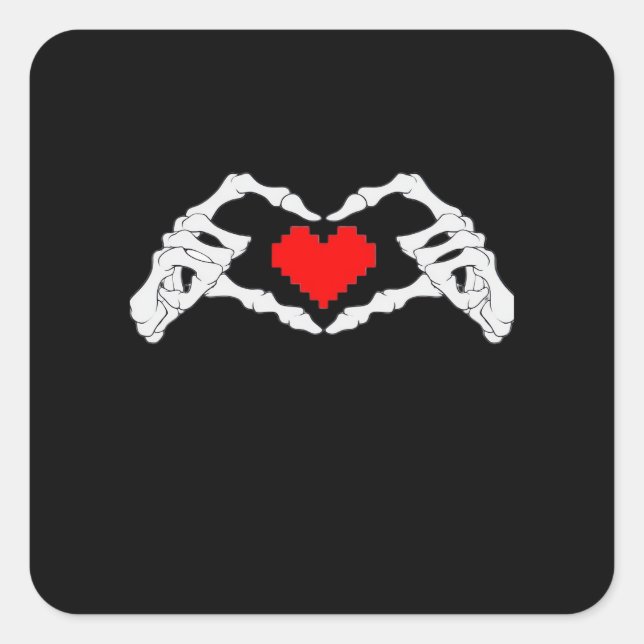Skeleton Heart And Hands Meme Modern Aesthetic Square Sticker (Front)