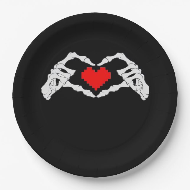 Skeleton Heart And Hands Meme Paper Plates (Front)