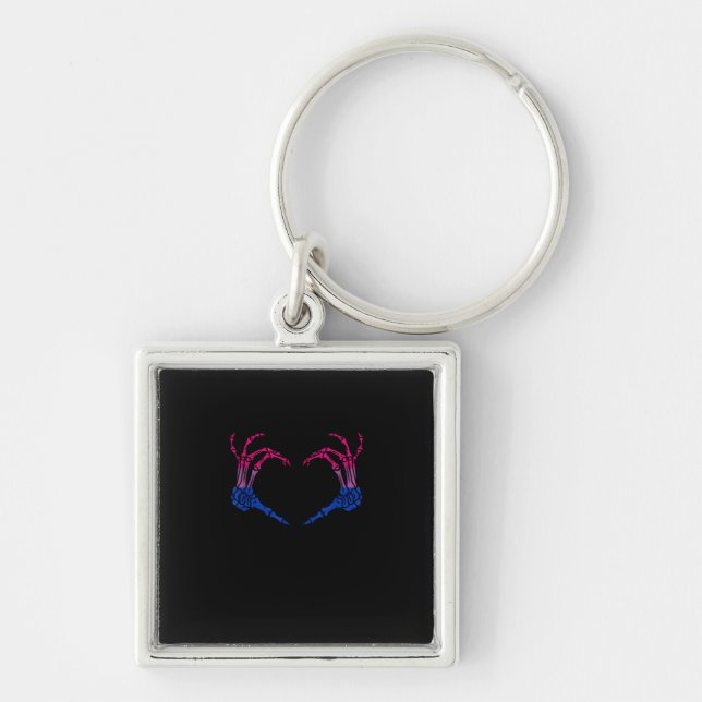 Skeleton Heart Bisexual Lgbt-Q Pride Skull Hand Keychain (Front)