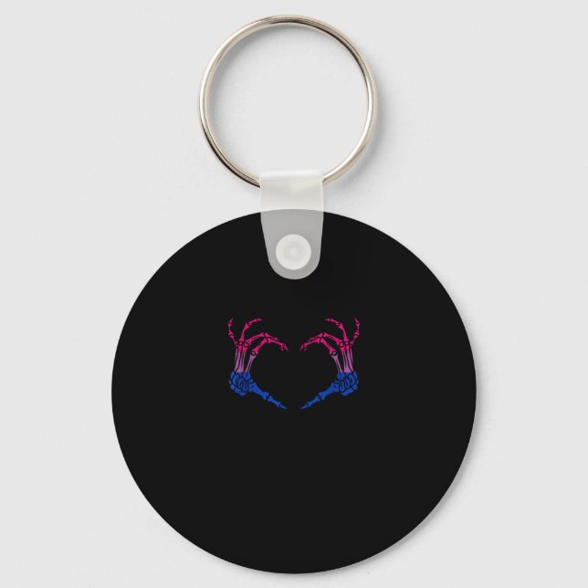 Skeleton Heart Bisexual Lgbt-Q Pride Skull Hand Keychain (Front)