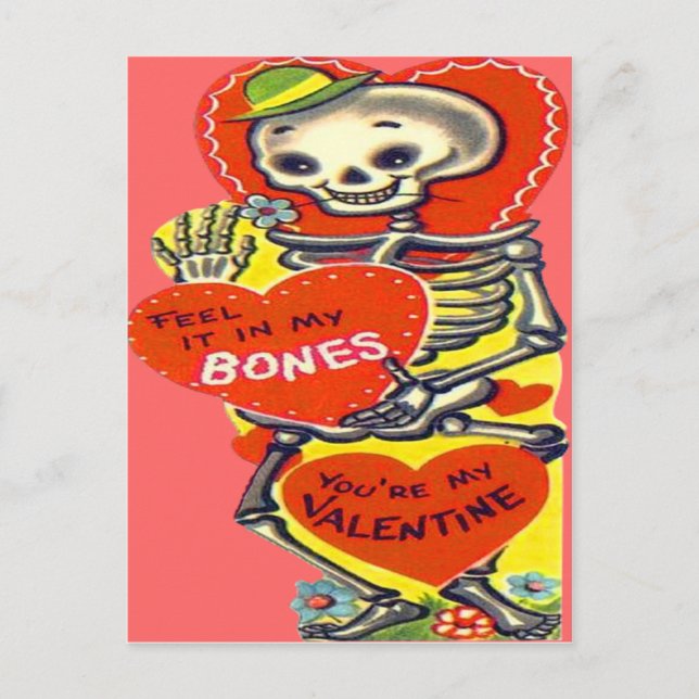 Skeleton Heart Halloween Vintage Valentine Holiday Postcard (Front)