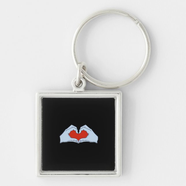 Skeleton Heart Hands Classic Basic Halloween Style Keychain (Front)