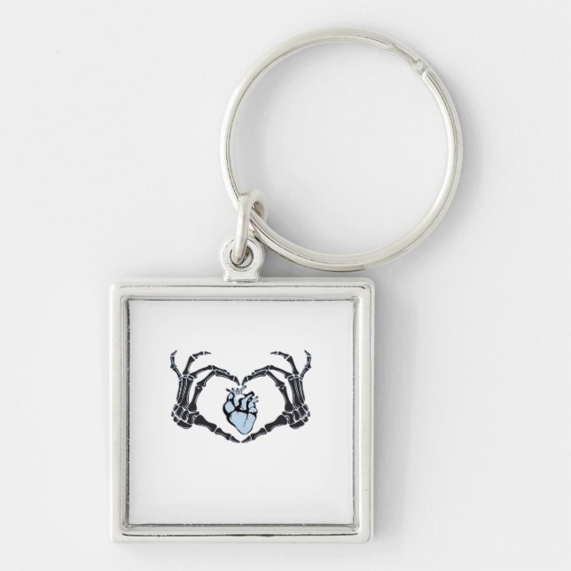 Skeleton Heart Hands Classic Design For Halloween Keychain (Front)