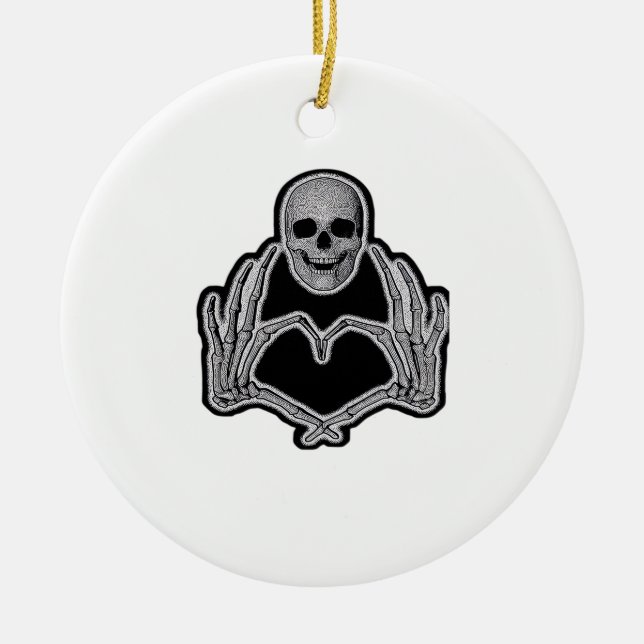 Skeleton Heart Hands Clean Graphic Mood Ceramic Ornament (Front)