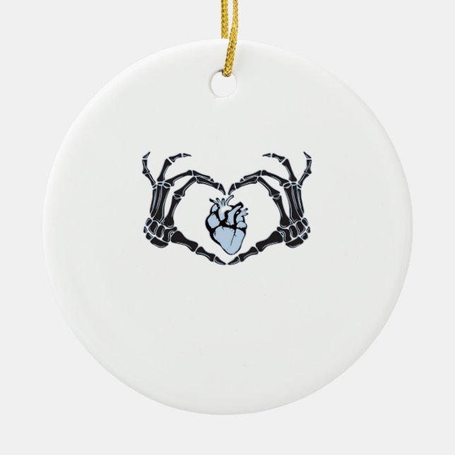 Skeleton Heart Hands Clean Graphic Mood Ceramic Ornament (Front)