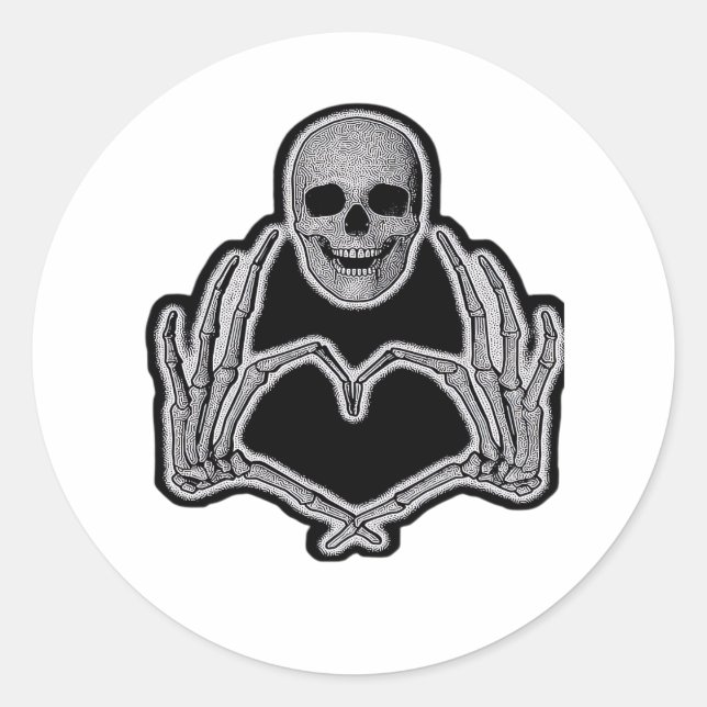 Skeleton Heart Hands Clean Graphic Mood Classic Round Sticker (Front)