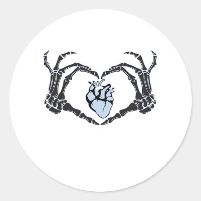 Skeleton Heart Hands Clean Graphic Mood Classic Round Sticker (Front)
