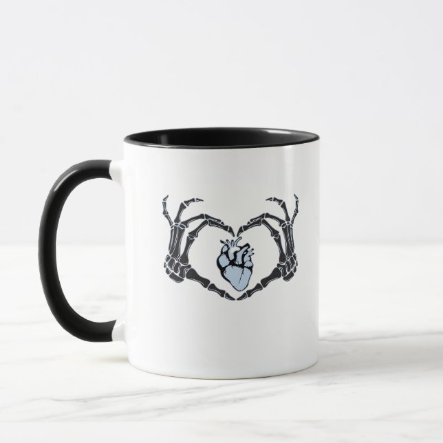 Skeleton Heart Hands Clean Graphic Mood Mug (Left)