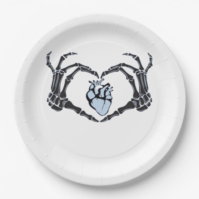 Skeleton Heart Hands Clean Graphic Mood Paper Plates (Front)