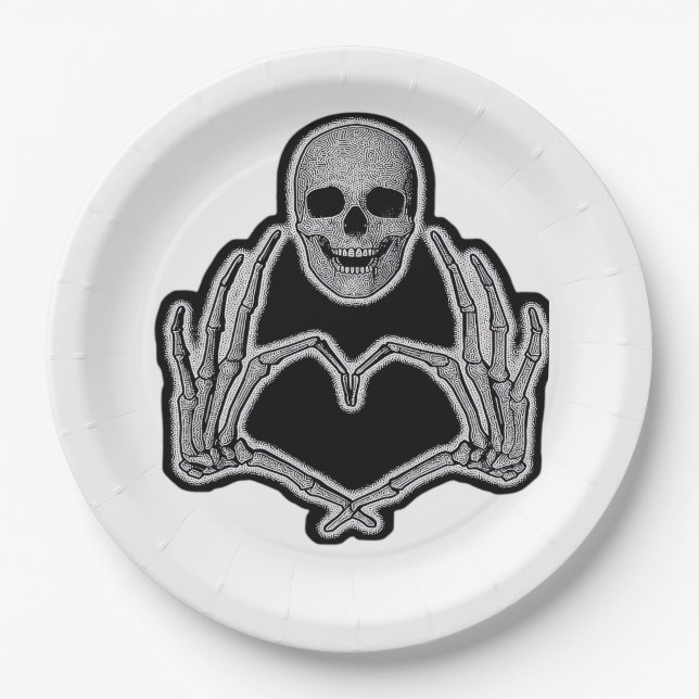 Skeleton Heart Hands Clean Graphic Mood Paper Plates (Front)
