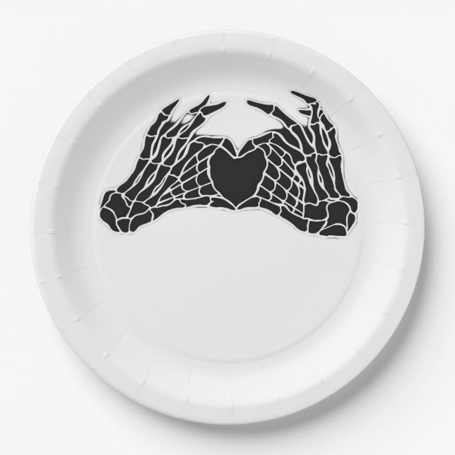 Skeleton Heart Hands Clean Graphic Mood Paper Plates (Front)