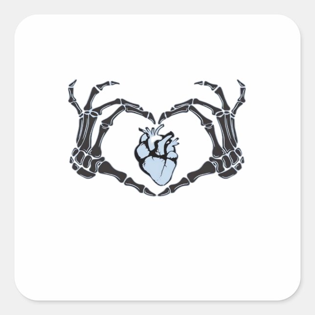 Skeleton Heart Hands Clean Graphic Mood Square Sticker (Front)