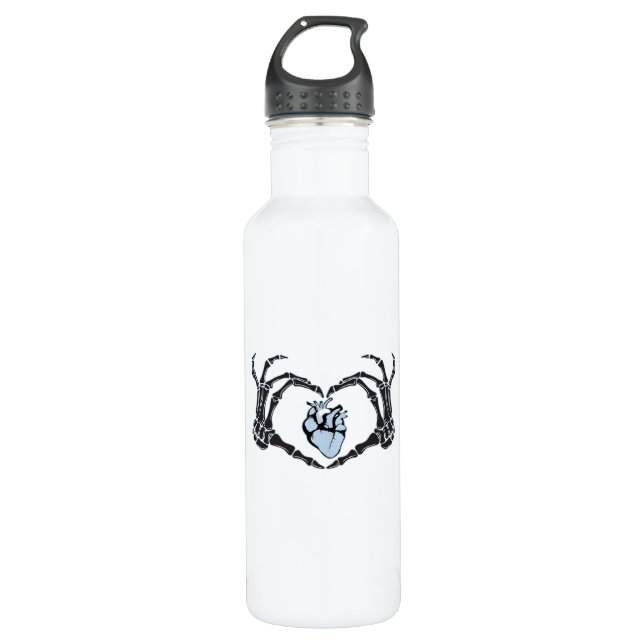 Skeleton Heart Hands Clean Graphic Mood Stainless Steel Water Bottle (Front)