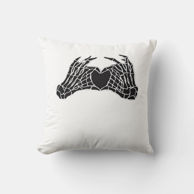 Skeleton Heart Hands Clean Graphic Mood Throw Pillow (Front)