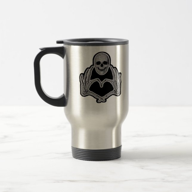 Skeleton Heart Hands Clean Graphic Mood Travel Mug (Left)