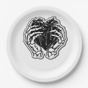 Skeleton Heart Hands Funny Paper Plates