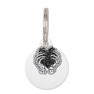 Skeleton Heart Hands Funny Pet ID Tag