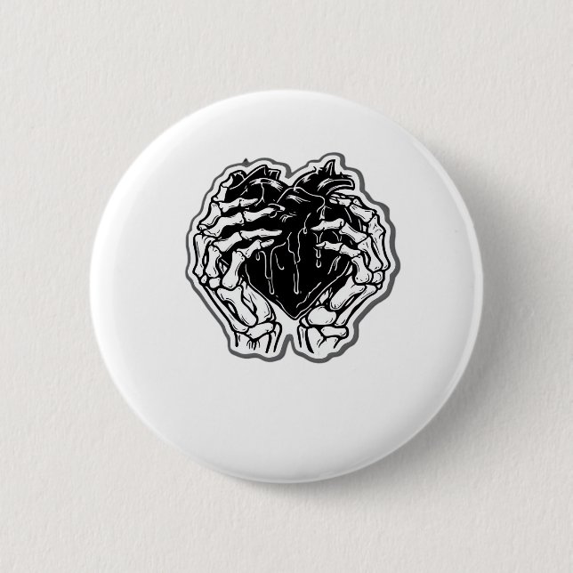 Skeleton Heart Hands Funny Playful Mood Button (Front)