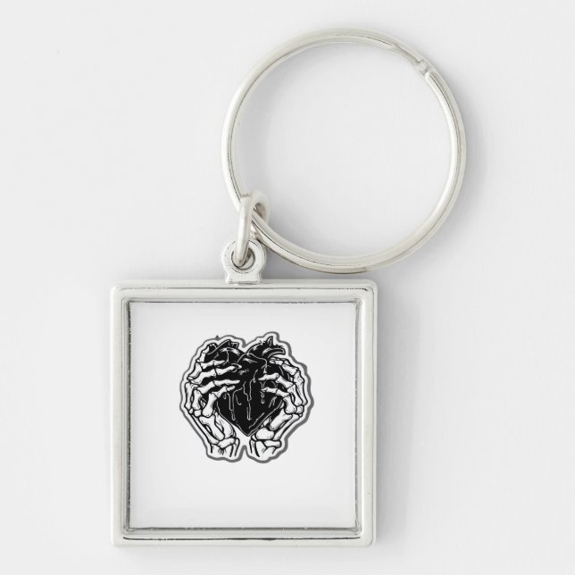 Skeleton Heart Hands Funny Playful Mood Keychain (Front)