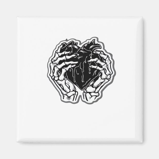 Skeleton Heart Hands Funny Playful Mood Magnet (Front)